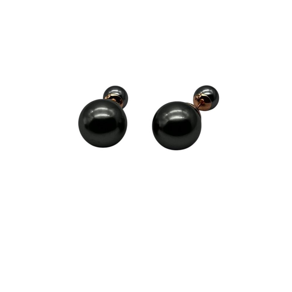 Double Sided Stud Earrings Rose Gold‎ Grey Bead Modern Minimalist Jewelry